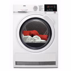 AEG T6DBG82W, Pose libre, Charge avant, Condensation, Blanc, Boutons, Rotatif, Tactile, Gauche
