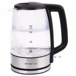 Emerio WK-130126, 1,7 L, 2200 W, Noir, Transparent, Verre, Plastique, Indicateur de niveau d'eau, Sans fil