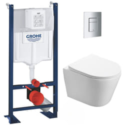 Grohe - Pack wc Bâti autoportant + wc sans bride sat Infinitio + Abattant softclose + Plaque chrome mat (ProjectInfinitio-5)