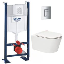 Grohe - Pack wc Bâti autoportant + wc sans bride sat Brevis + Abattant ultra-fin softclose + Plaque chrome mat (ProjectBrevis-5)