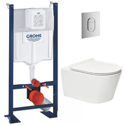 Grohe - Pack wc Bâti autoportant + wc sans bride sat Brevis + Abattant ultra-fin softclose + Plaque chrome (ProjectBrevis-8)