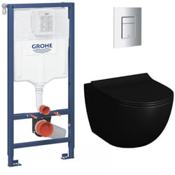 Grohe - Pack wc Bâti-support Rapid sl + wc sat Infinitio 2.0, Noir mat + Abattant frein de chute + Plaque Chrome