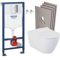 Grohe Pack WC Bâti-support + WC sans bride Bello + Abattant softclose + Set d'habillage (RapidSL-Bello-1-sabo)