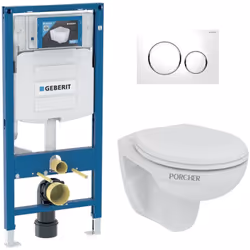 Caractéristiques du Pack WC Geberit Duofix + WC suspendu sans bride + abattant Eurovit + Plaque de commande blanche/chrome (G ...