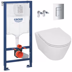 Caractéristiques du Pack WC Bâti-support Rapid SL + WC sans bride Serel SP26, fixations invisibles + abattant softclose + Pla ...