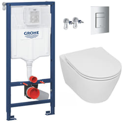 Grohe - Pack wc Bâti-support Rapid sl + wc sans bride Serel SP26, fixations invisibles + abattant softclose + Plaque Chrome