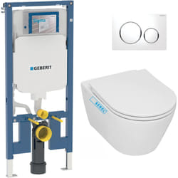 Pack wc Bati-support Geberit extra-plat UP720 + wc sans bride Serel sans bride + Abattant softclose + Plaque blanche (SLIM-SP26-