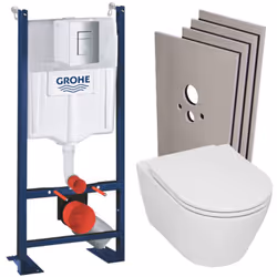 Caractéristiques du Pack WC Bâti-support Rapid SL autoportant + WC sans bride Serel + abattant softclose + Plaque Chrome + Se ...