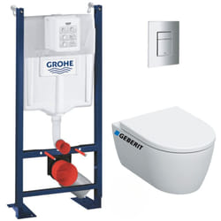 Grohe - Pack wc Bâti-support Rapid sl autoportant + wc sans bride Geberit, fixations invisibles + abattant softclose + Plaque Chrome