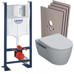 Grohe - Pack wc Bâti-support Rapid sl autoportant + wc sans bride Geberit + abattant softclose + Plaque Chrome + Set habillage