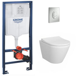 Grohe Pack WC Bâti-support Rapid SL + WC Vitra Integra + Abattant softclose + Plaque Chrome mat (RapidSL-IntegraRimless-7)