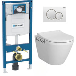 Pack wc Bati-support Geberit wc Vitra Integra fixations invisibles + Abattant softclose + Plaque blanche (GebIntegraRimless-B)