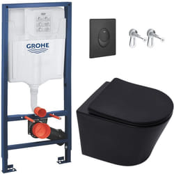Grohe - Pack wc Bâti-support Rapid sl + wc Infinitio sans bride noir mat + Abattant softclose + Plaque noire mat