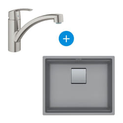 Set Kubus Evier sous plan 56x46cm Fragranit+, Pierre Grise + Mitigeur Grohe Monocommande SuperSteel (125.0512.507-DC1) - Franke