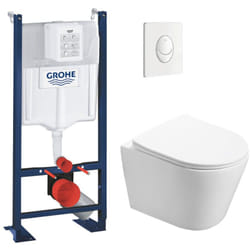 Grohe - Pack wc Bâti autoportant + wc sans bride sat Infinitio + Abattant softclose + Plaque blanc alpin (ProjectInfinitio-3)