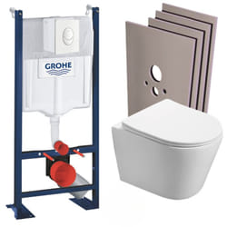 Grohe Pack WC Bâti autoportant + WC sans bride SAT Infinitio + Abattant softclose + Plaque blanc alpin + Set habillage