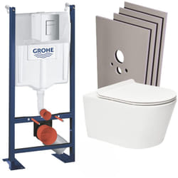 Grohe - Pack wc Bâti autoportant + wc sans bride sat, fixations invisibles + abattant slim, softclose + Plaque + Set habillage