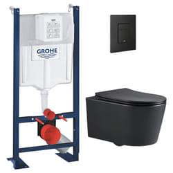 Grohe - Pack wc Bâti-support Rapid sl + wc sat sans bride noir mat + Abattant softclose + Plaque noire mat