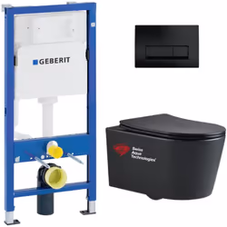 Caractéristiques du Geberit Pack WC Bâti-support Geberit + WC Swiss Aqua Technologies sans bride noir mat + Abattant softclos ...