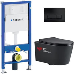 Pack wc Bati-support Geberit wc Swiss Aqua Technologies sans bride + Abattant softclose + Plaque noire mat