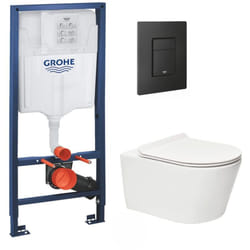 Grohe - Pack wc Bâti-support Rapid sl + wc sans bride sat + Abattant slim, softclose + Plaque de commande noir mat