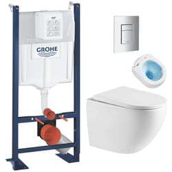 Grohe - Pack wc Bâti autoportant + wc sans bride Tornado Quiet sat Fusion + Abattant softclose + Plaque Chrome