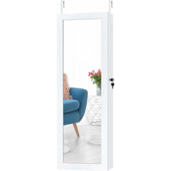 Armoire à Bijoux Mural avec led Intégré avec 2 Serrure, 2 Tiroirs, 1 Tringle Blanc 37 x 9,6 x 120 cm - Costway