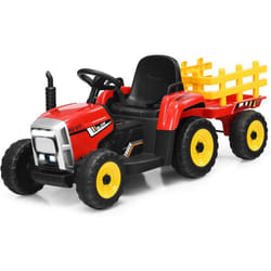 Tracteur avec Remorque Electrique pour Enfants 12 v avec Télécommande 2,4G - 3 Vitesses avec Eclairage led, Musique, Klaxon, Fonctions Audio usb et