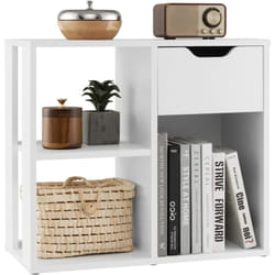 Costway - Bibliothèque à 3 Cubes avec Tiroir, Meuble de Rangement à 2 Niveaux, pour Maison, Bureau, Salon, Chambre, 30 x 60 x 53 cm, Blanc