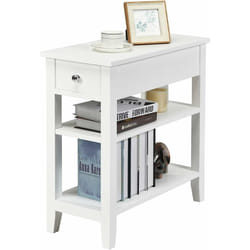 Costway - Table de Chevet, Table d'Appoint avec Un Tiroir et Deux Etagères, Table de Nuit Etroite pour Chambre, Salon, Table Basse Simple et