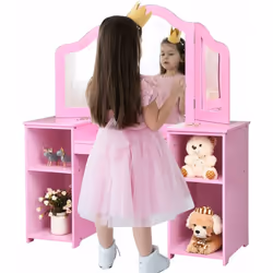 Description générale Cette coiffeuse pour enfants est conçue pour offrir une expérience ludique et pratique. Dotée d'un miroi ...