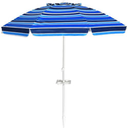 Costway - Parasol Pliable 2,2M Mécanisme Inclinable 30° avec Porte-Gobelet Fixation pour Sable Protection UPF50+ Portable Extérieur Bleu foncé