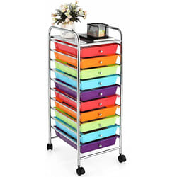Costway - Tour de Rangement sur Roulettes avec 10 Tiroirs 32,5 x 37 x 86 cm Chariot de Rangement pour Bureau Arc-en-Ciel
