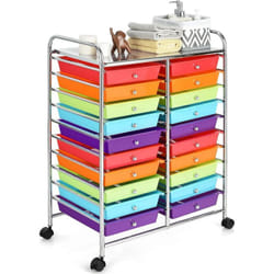 COSTWAY Tour de Rangement sur Roulettes avec 20 Tiroirs 64 x 39 x 88 CM Chariot de Rangement pour Bureau, Salon, Coiffure Multicolore