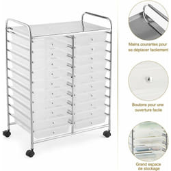 Costway - Tour de Rangement sur Roulettes avec 20 Tiroirs 64 x 39 x 88 cm Chariot de Rangement pour Bureau, Salon, Coiffure Clair