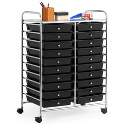 Tour de Rangement sur Roulettes avec 20 Tiroirs 64 x 39 x 88 cm Chariot de Rangement pour Bureau, Salon, Coiffure Noir - Costway