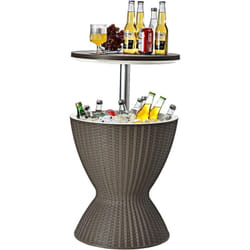 Costway - Table Glacière 30L pour Jardin 2 en 1 avec Plateau Relevable, Seau à Glace Imitation Rotin pour Cocktails Bière Convient aux Piscines