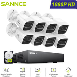 Sannce - Kit de Vidéosurveillance filaire 1080P 8 canaux 8 caméras Bullet 2MP,Vision Nocturne Accès à Distance Système de Caméra de Sécurité,1TB hdd