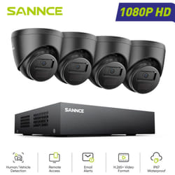 Sannce - Kit de Vidéosurveillance Extérieur 1080P 8 canaux 2 caméras Turret 2MP,Accès à Distance Vision Nocturne Système de Caméra de Sécurité Filaire