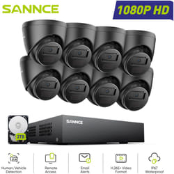 Sannce - Kit de Vidéosurveillance Extérieur 1080P 8 canaux 8 caméras Turret 2MP,Accès à Distance Vision Nocturne Système de Caméra de Sécurité