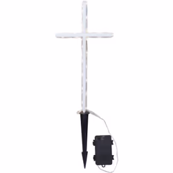Croix funéraire LED 'Gravecross', piquet de terre, pile et minuterie, blanc chaud, H 41cm Les bougies funéraires jouent un rô ...