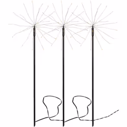 Le jeu de tiges décoratives LED FIREWORK OUTDOOR se compose de trois piquets de terre noirs, au sommet desquels sont fixées p ...