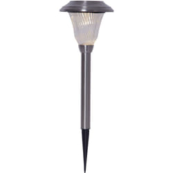 Borne solaire Barcelona, lampe de chemin, argent, led, capteur crépusculaire, blanc chaud, extérieur, 41 cm - Star Trading