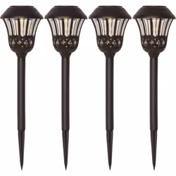 Lot de 4 lampes solaires de jardin Lace, capteur crépusculaire Le jeu de lampes solaires de chemin LACE LED se compose de qua ...