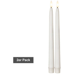 Set de bougies Flamme Slim, 2 pièces, bougies antiques, blanc, led, minuterie, blanc chaud, extérieur, 28 cm - Star Trading