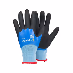 Gant synthétique. Nitrile. Double-enduction. Finition sablée. Jauge 15. Nylon. Cat. II. Noir. Bleu. Imperméable à l'eau et à  ...