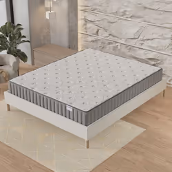 Matelas + Sommier (140 x 190cm)- Matelas Orionis Mousse Mémoire de Forme 16cm + Sommier Bois Stable revêtement Tissu Blanc