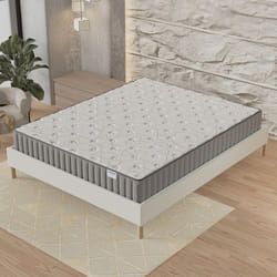 Matelas + Sommier (140 x 190cm)- Matelas Orionis Mousse Mémoire de Forme 16cm + Sommier Bois Stable revêtement Tissu Blanc