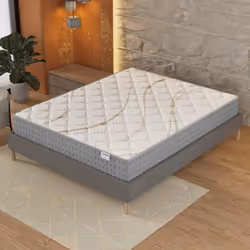 Ensemble matelas + Sommier (160x200cm)- Essem Ressorts ensachés & Mousse Hdensité Ép 25cm + Sommier Bois stable Tissu Gris