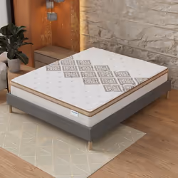 Ensemble matelas + Sommier (140x200cm)- Errakis Ressorts ensachés & Mousse Hdensité Ép 28cm + Sommier Bois stable Tissu Gris